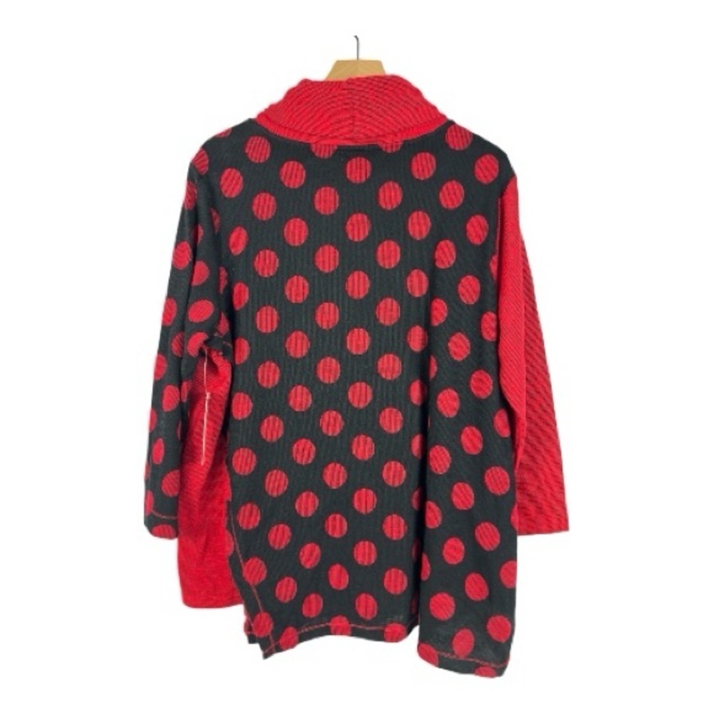 Ali Miles Sz 1X Red and Black Polka Dot Top Art to Wear Cowl Neck NWT - Picture 2 of 12